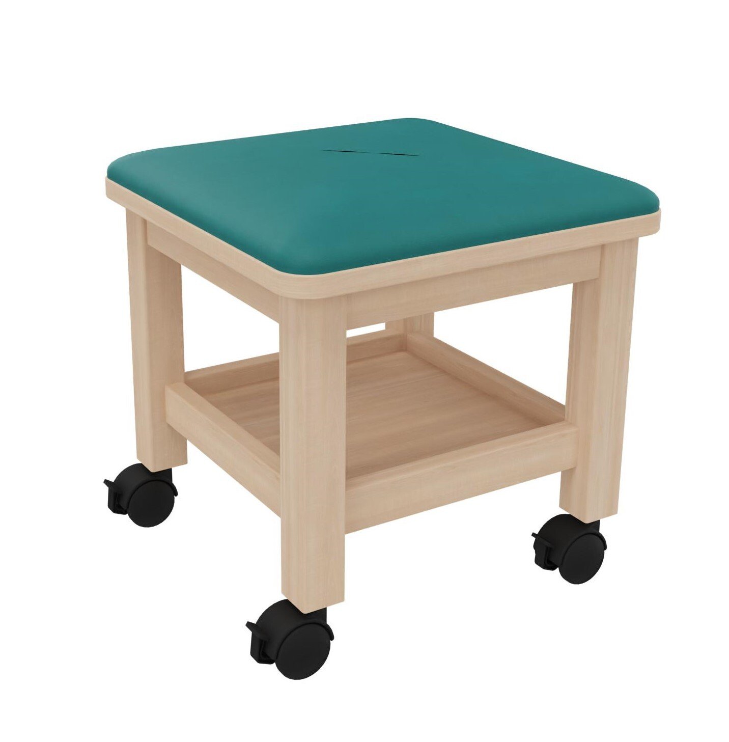 Tabouret garni mobil à roulettes vernis