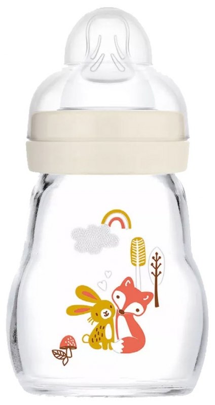 Biberon Verre 170ml 0 à 6 mois Tétine Débit 1 - Beige