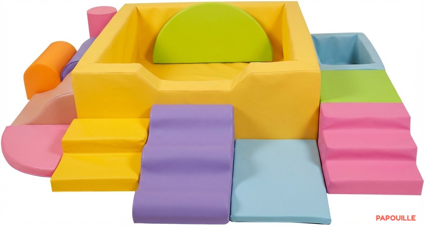 Kit piscine à balles aventure avec modules en mousse pvc jaune