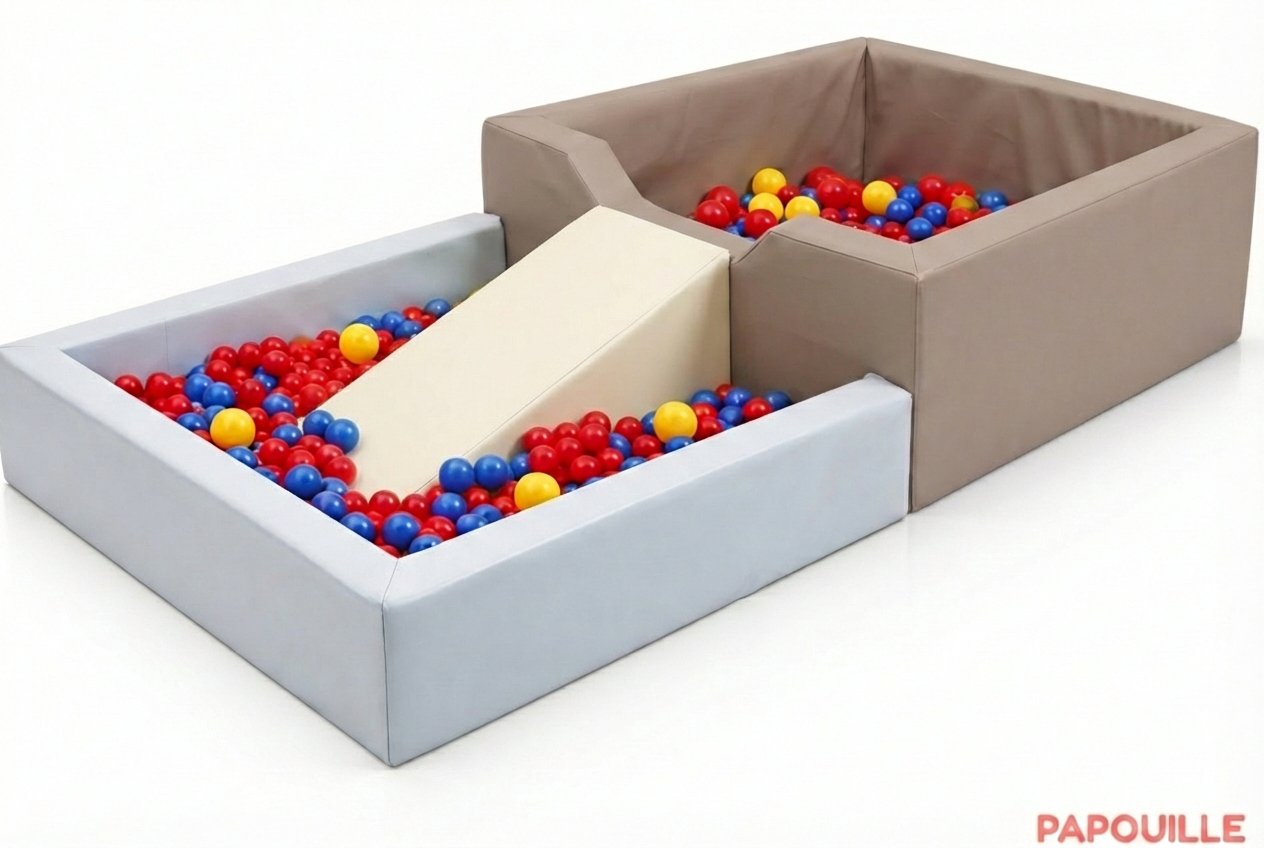 Piscine à balles en mousse revêtement pvc avec plongeoir taupe/blanc/gris