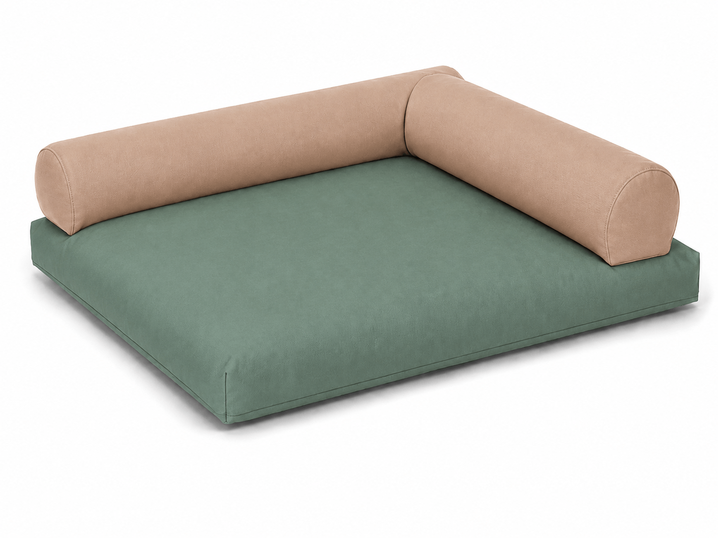 Coussin carré vert pin avec rouleaux marron 