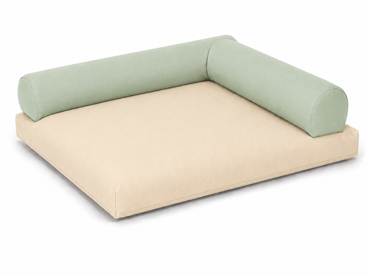 Mobilier - Espace bébé et rassemblement - Coussin carré beige avec rouleaux menthe