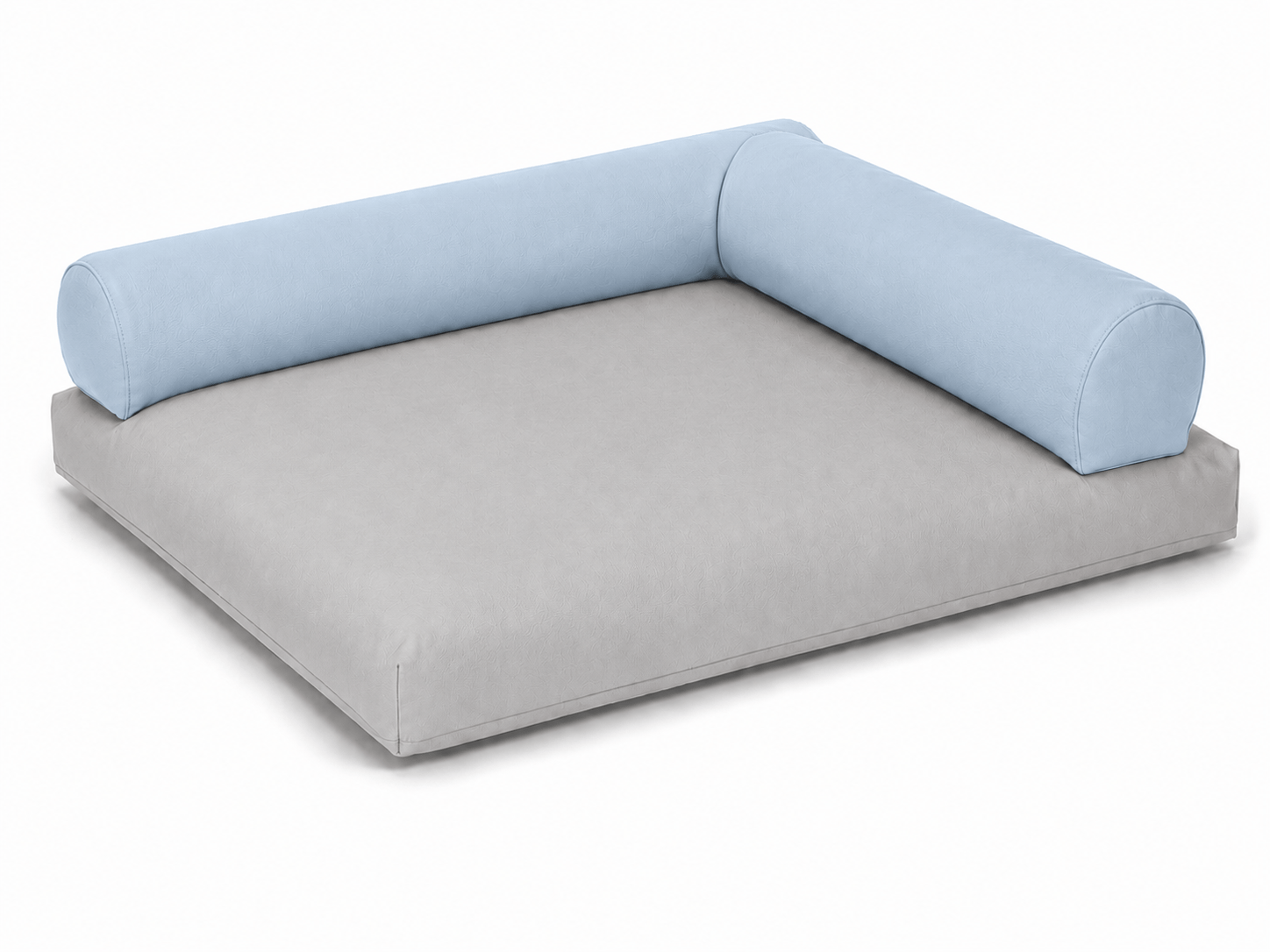Coussin carré gris clair avec rouleaux bleu clair