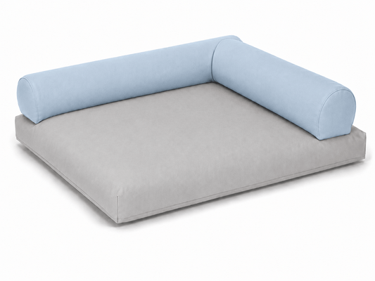 Mobilier - Espace bébé et rassemblement - Coussin carré gris clair avec rouleaux bleu clair