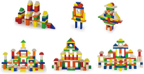 Jouets - Jeux de Construction - Blocs à empilés en bois - 100 pièces