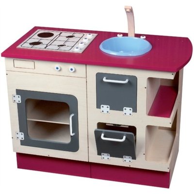 Mobilier - Mobilier de jeux d'imitation - Cuisine rétro en bois avec évier et cuisinière