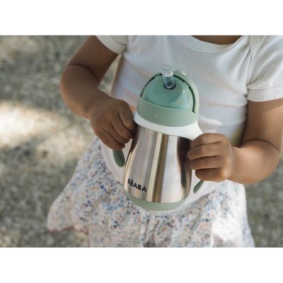 Repas - Tasse d’apprentissage - Tasse en inox avec paille 250 ml - Vert sauge