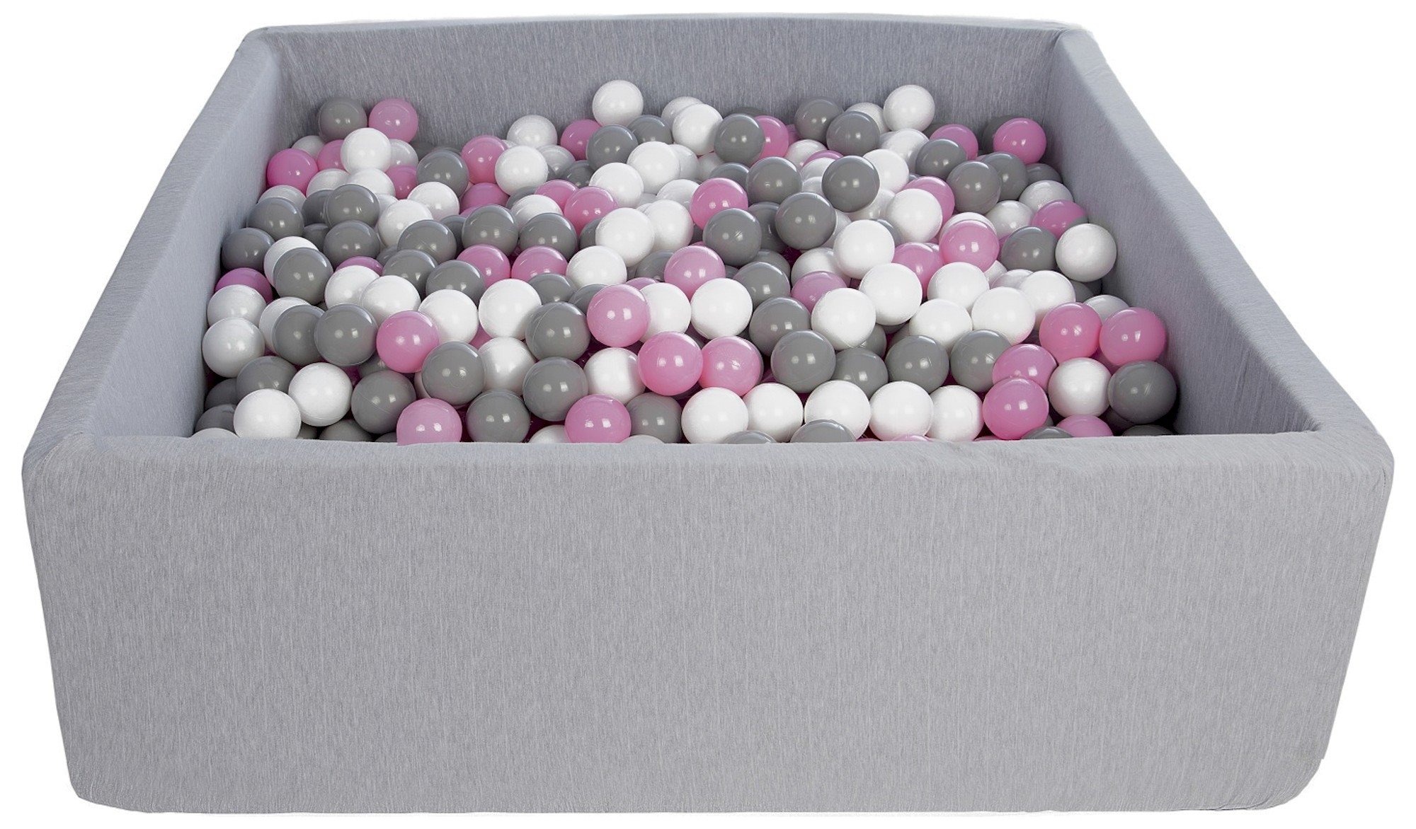 Piscine à balles carré pour bébé avec 900 balles 120x120cm gris clair balles rose