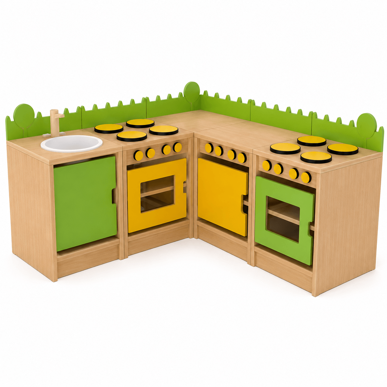 Ensemble tout équipé angle - cuisine imitation - jaune / vert
