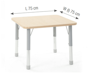 Mobilier - Table crèche et scolaire - Table carrée Oscar 75 x 75 cm réglable en hauteur