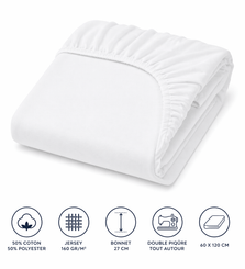 Couchage - Linge de Lit Bébé, Enfant  - Drap housses polycoton jersey blanc 60 x 120 cm