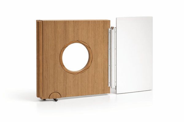 Mobilier - Barrière de séparation & Cloison crèche - Portillon en bois oculus avec roulette sur mesure