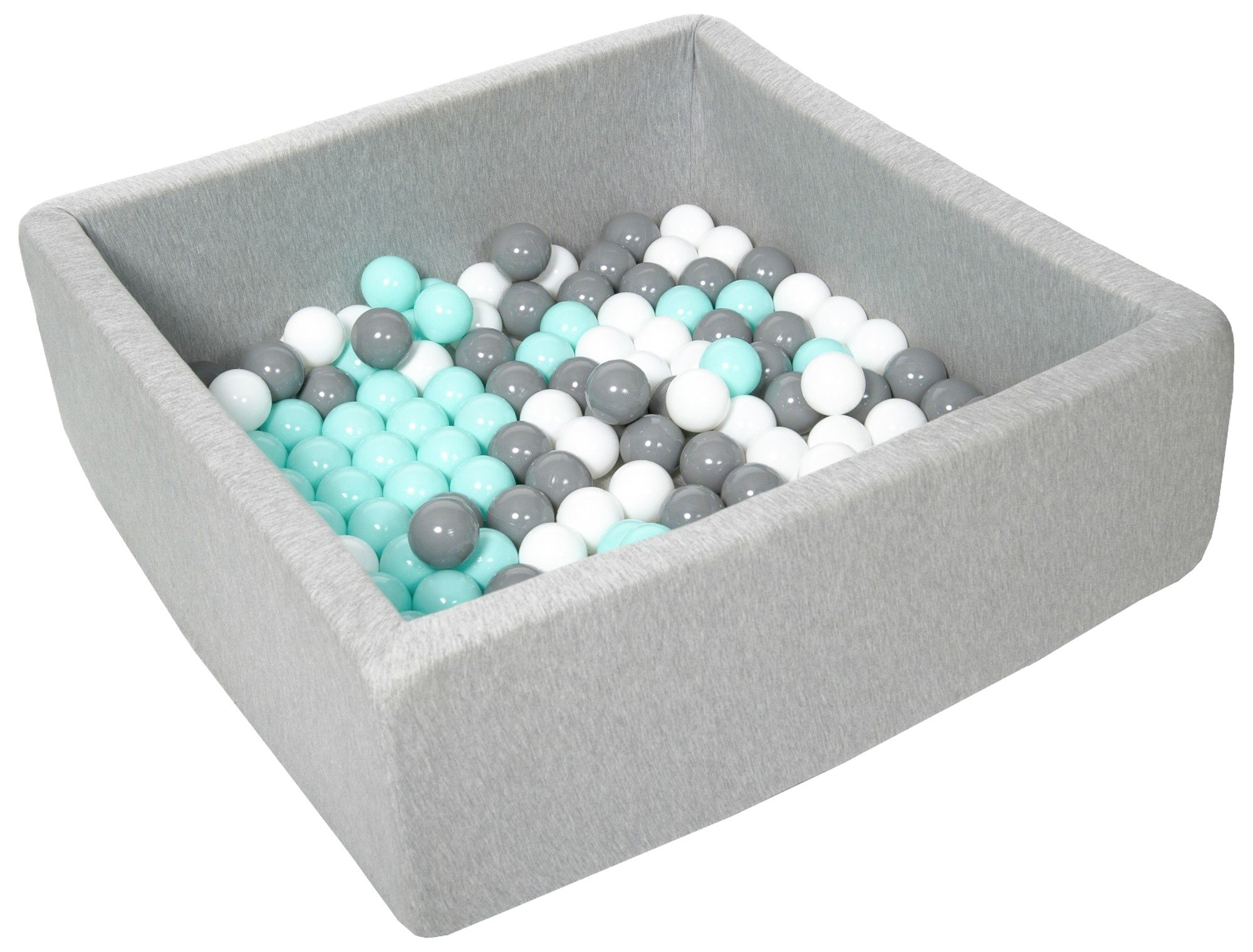 Piscine à balles carré pour bébé avec 150 balles 90x90cm gris clair balles turquoise
