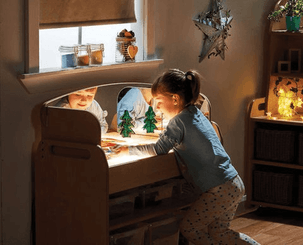 Mobilier - Meuble de rangement scolaire - Chariot lumineux avec miroir - 6 rangements