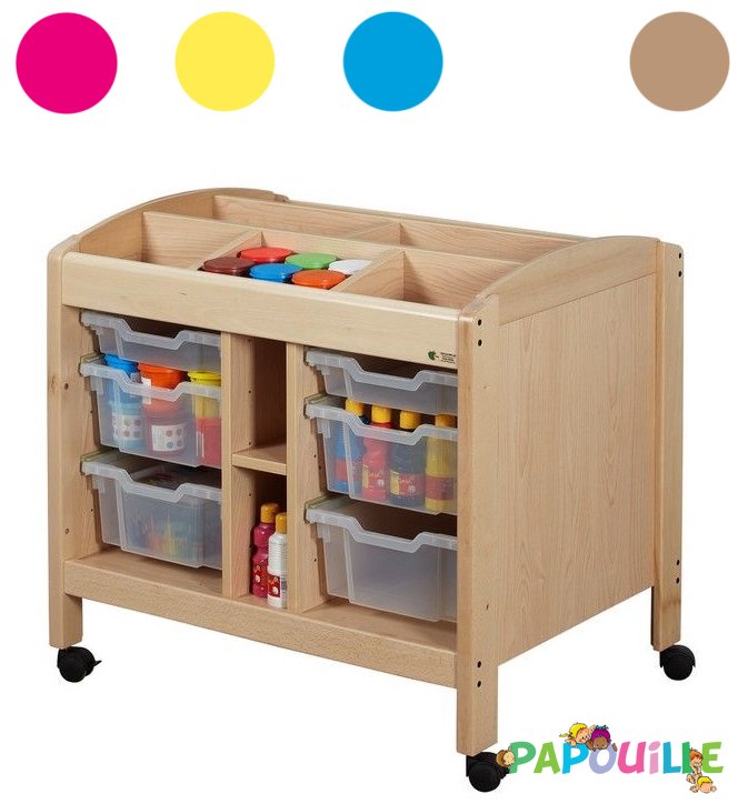 Meuble de rangement sur roulettes avec bacs naturel