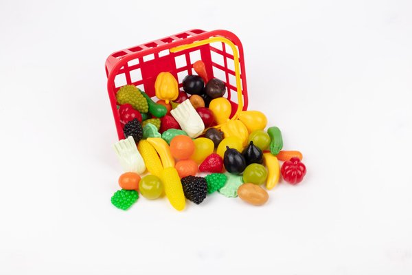 Jouets - Jouets d'Imitation et d'Imagination - Panier de mini fruits et légumes - 48 pièces