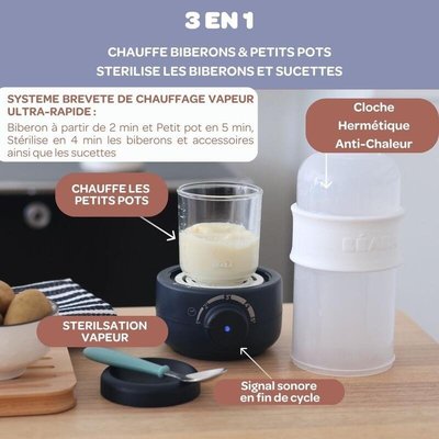 Repas - Chauffe biberon et stérilisation - Baby milk second grey : chauffe biberon vapeur