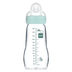 Repas - Biberons Classic et Large - Biberon Verre MAM 260ml 0 à 6 mois Tétine Débit 2 aqua