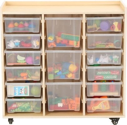 Mobilier - Meuble de rangement scolaire - Étagère à 3 rangées avec 12 petits bacs et 3 grands