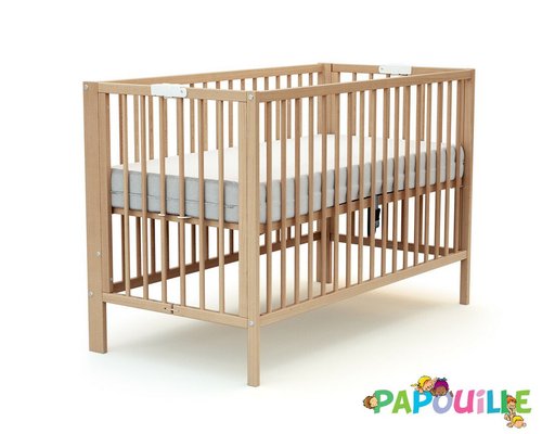 Couchage - Lit Crèche en Bois bébé, enfant - Lit bois pliant 60 x 120 réglable en hauteur vernis