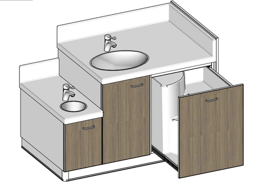 Change - Meuble à Langer crèche - Meuble à langer double Lavabo (spécial petit) - 140 cm