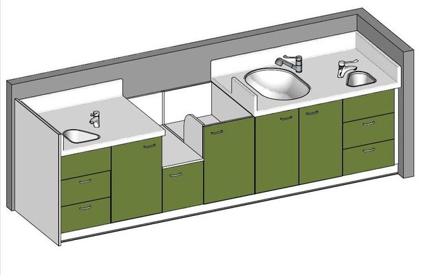 Change - Meuble à Langer crèche - Meuble à langer 1 baignoire, 2 lavabos, 1 change debout - 330 cm