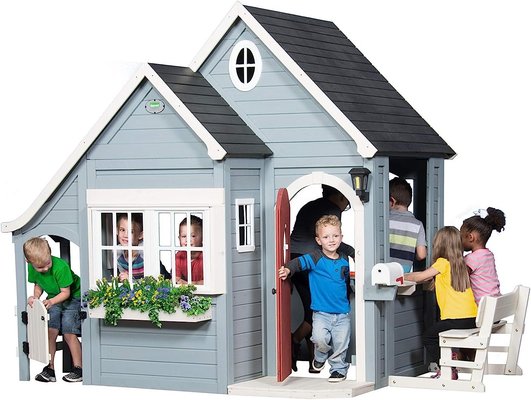 Mobilier - Cabane enfant - Maison enfant en bois | Maison de jeux pour l'extérieur / jardin | Maisonnette / Cabane de jeu avec cuisine et accessoires EN 71
