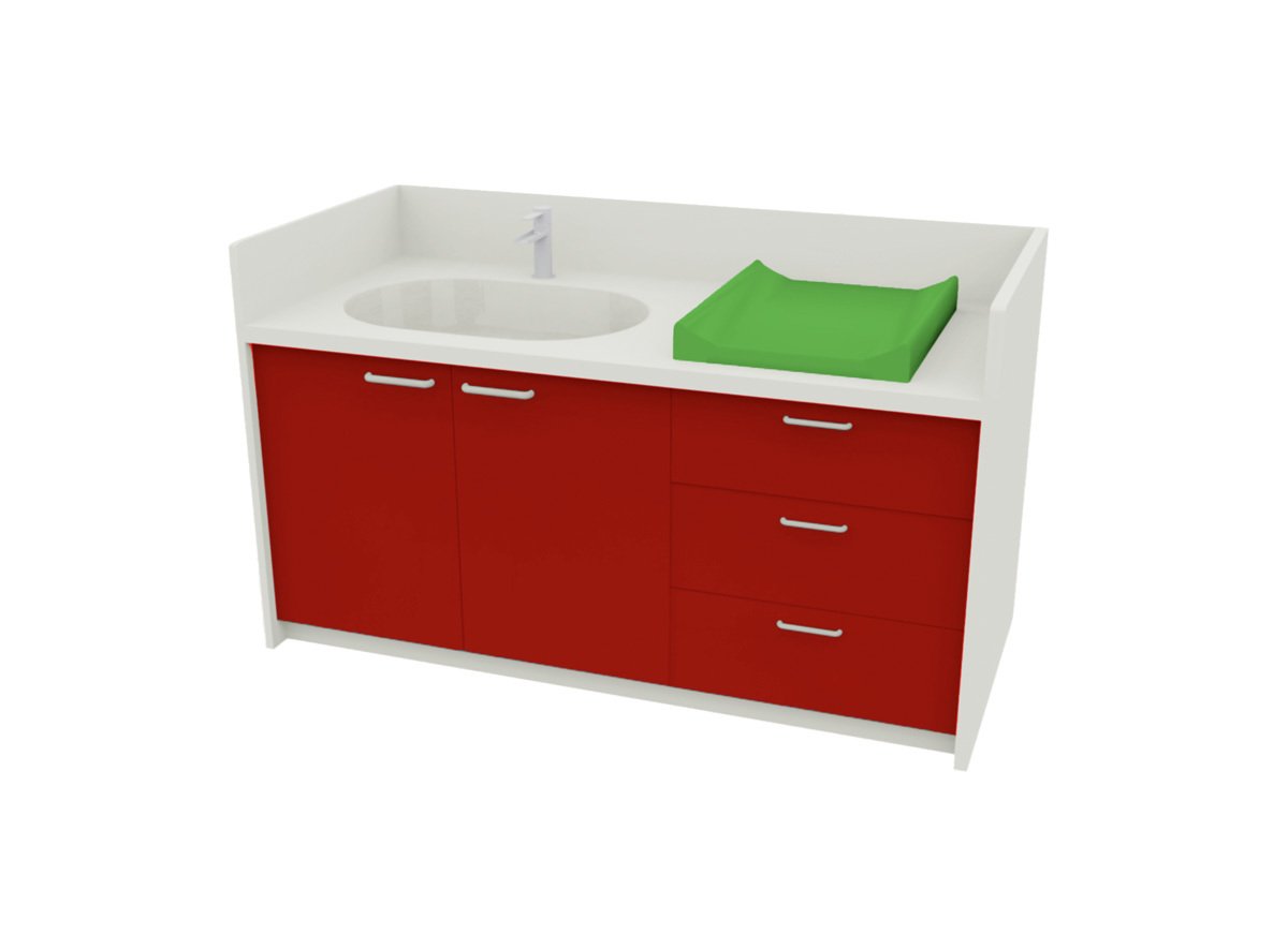 Meuble à langer 1 vasque - 180 cm - Rouge cerise