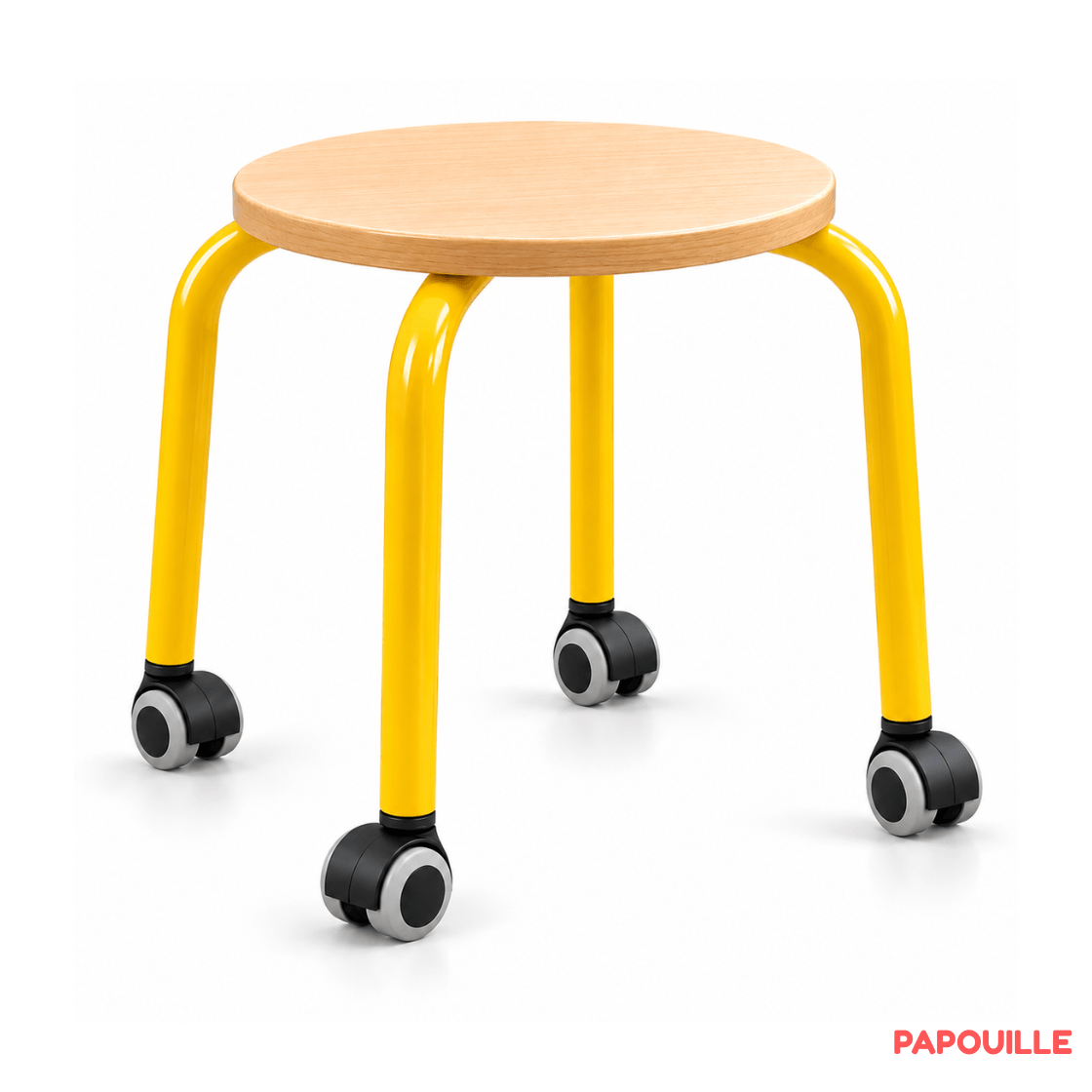 Tabouret bas à roulettes adultes - H35 cm - Jaune