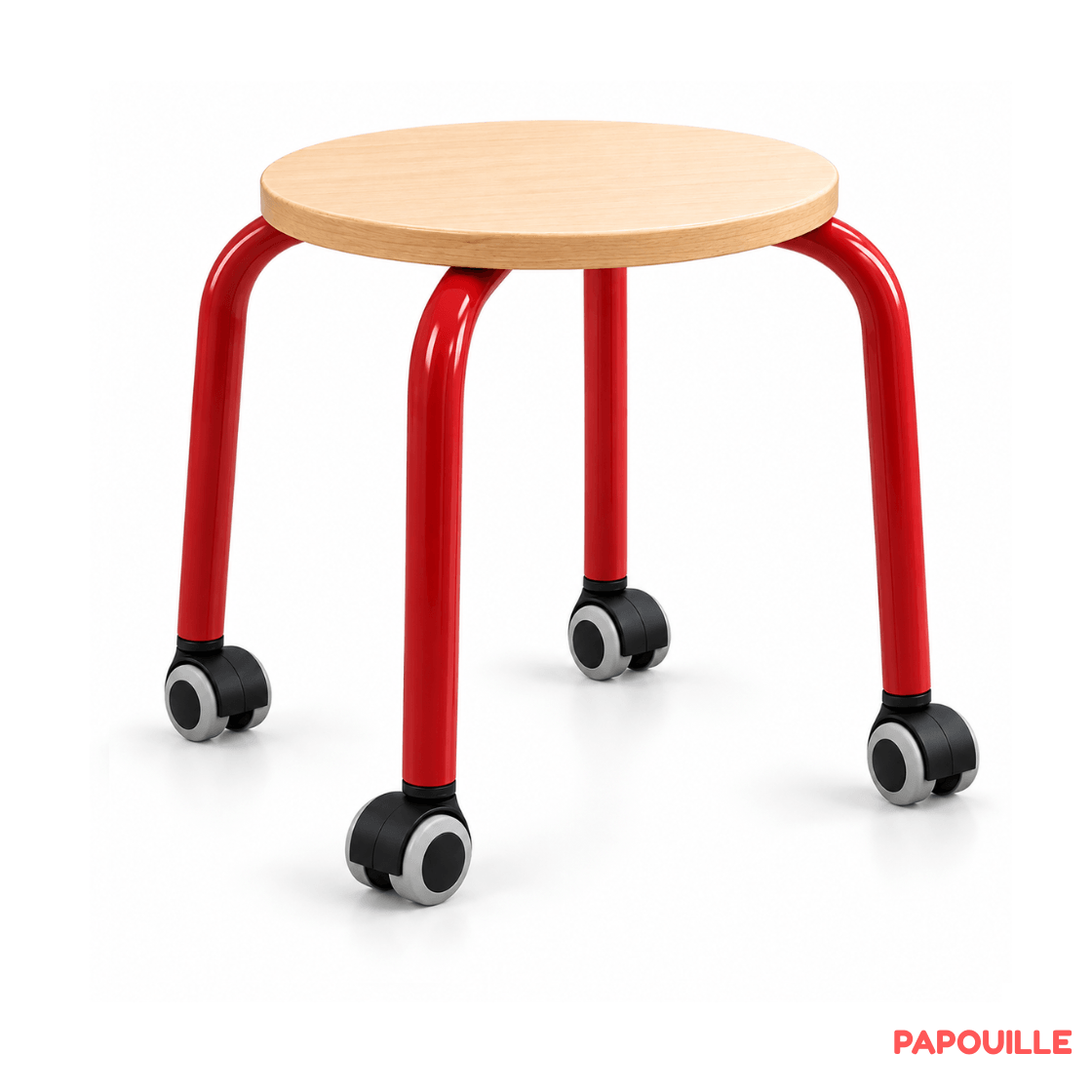 Tabouret bas à roulettes adultes - H35 cm - Rouge