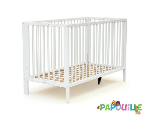 Couchage - Lit Crèche en Bois bébé, enfant - Lit bois pliant 60 x 120 réglable en hauteur blanc