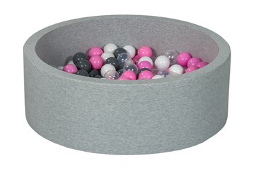 Motricité - Piscine à balles - Piscine à balles pour bébé avec 200 balles 90x30cm grise balle rose