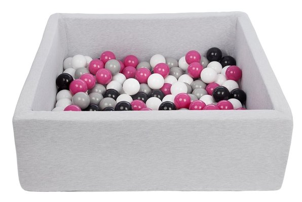 Motricité - Piscine à balles - Piscine à balles carré pour bébé avec 150 balles 90x90cm gris clair balles rose