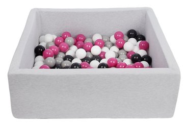 Motricité - Piscine à balles - Piscine à balles carré pour bébé avec 150 balles 90x90cm gris clair balles rose