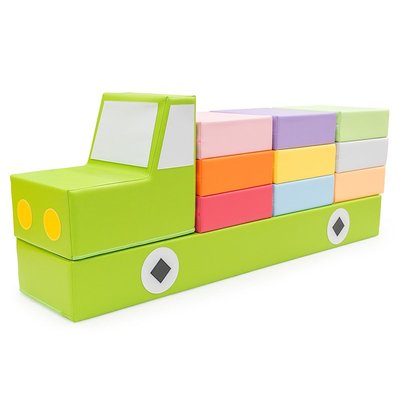 Mobilier - Meuble en mousse et Pouf - Camion de coussins vert