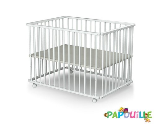 Couchage - Parc bébé Pliable, en Bois  - Parc enfant pliant à roulettes réglable 3 hauteurs blanc
