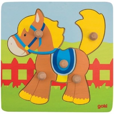 Jeux - Jeux Éducatifs et Puzzle - Puzzle à encastrer avec bouton en bois cheval 5 pcs ( pour les enfants de 1 an et plus )