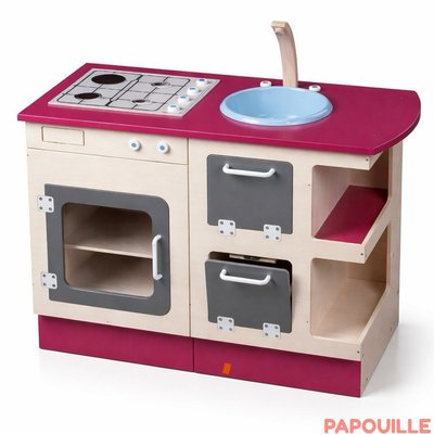 Mobilier - Mobilier de jeux d'imitation - Cuisine rétro en bois avec évier et cuisinière
