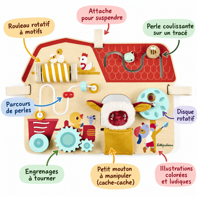 Jouets - Jouets Multi-Activités - Panneau d'activités en bois - La Ferme