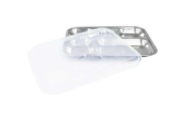 Repas - Plateaux Repas Enfants et à Compartiments - Plateau 5 compartiments inox 30,5 x 23,5 x 2,5 cm avec couvercle