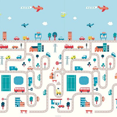 Jouets - Tapis et Jeux d'Éveil, Portiques d'Activité - Tapis Double Face La Ville et la Foret