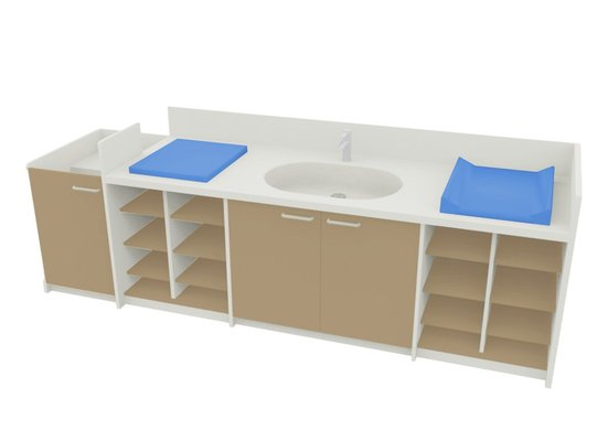 Change - Meuble à Langer crèche - Meuble à langer 1 vasque 2 plans de lange avec escalier Musca