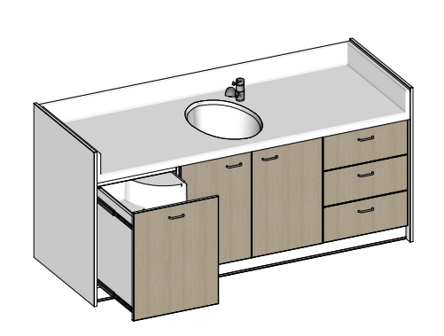 Change - Meuble à Langer crèche - Table à langer 1 cuve avec meubles intégrés - 2200 x 850 mm