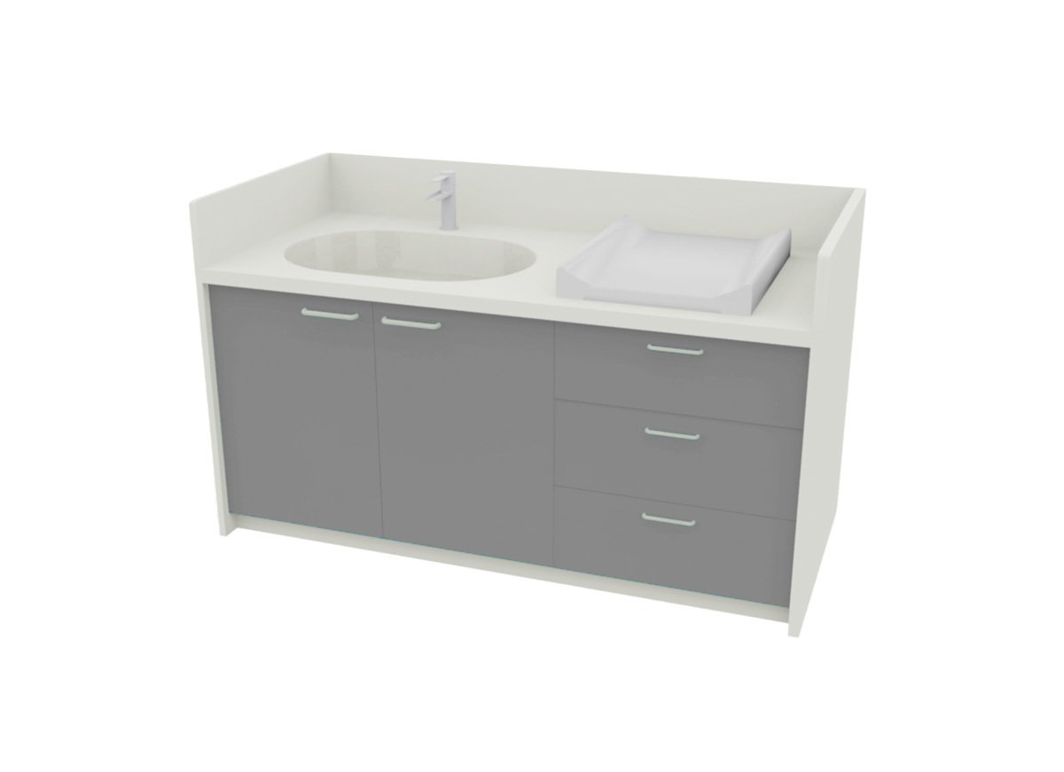 Meuble à langer 1 vasque - 180 cm - gris perle