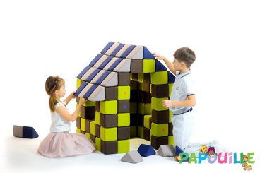 Motricité - Jeux de Motricité Libre - Cubes de constructions magnétiques de psychomotricité tissu 100 pièces bleu