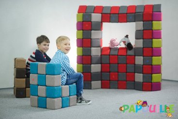 Motricité - Jeux de Motricité Libre - Cubes de constructions magnétiques de psychomotricité tissu 100 pièces bleu