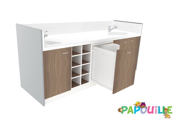 Change - Meuble à Langer crèche - Meuble à langer deux cuve - modèle 2 - 2500 x 830mm naturel