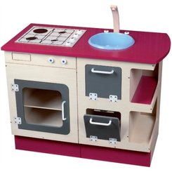 Mobilier - Mobilier de jeux d'imitation - Cuisine rétro en bois avec évier et cuisinière