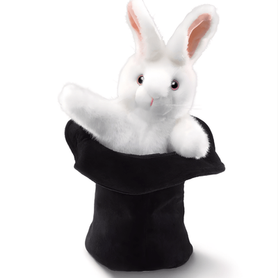 Jeux - Marionnettes, Théâtre  - Grande marionnette rétractable - Lapin en chapeau de magicien