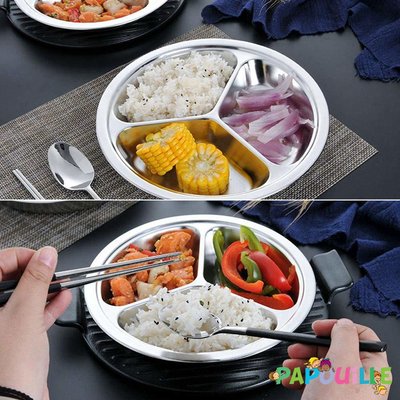 Repas - Assiettes Enfants et à Compartiments - Assiette inox 3 compartiments 22 cm